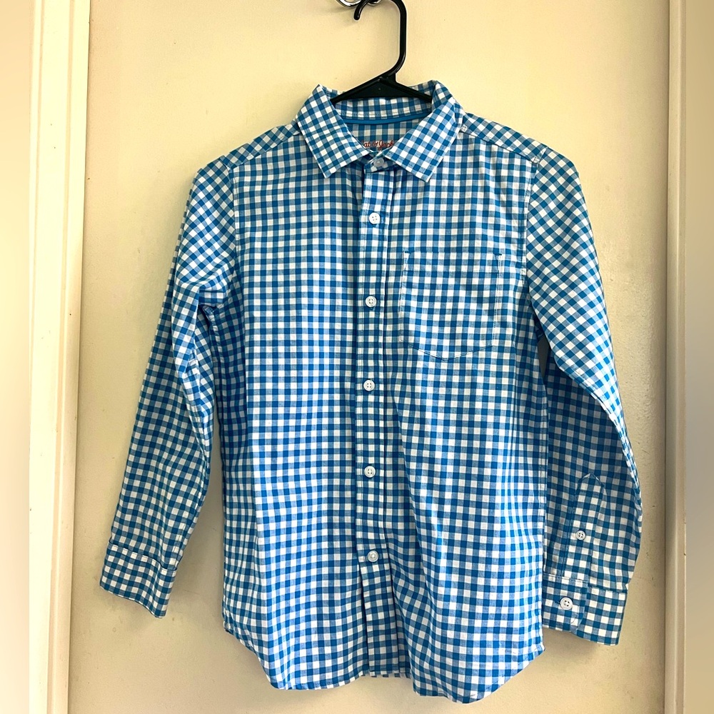 EUC Cat & Jack Blue and White Gingham Dress Shirt Size M (8/10) 100% Cotton